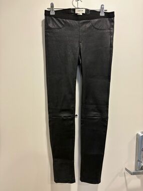 Helmut Lang Black Coated Slim Leggings 100% lamb skin